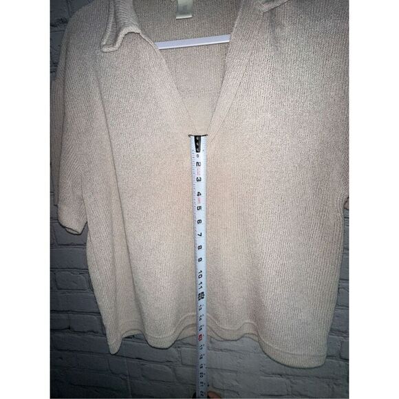 H&M KNIT TOP WITH COLLAR WOMEN’S MEDIUM CREAM/TAN/BEIGE - Picture 6 of 9